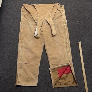 Vintage Carhartt R02 Brown Double Knee Insulated Canvas Overalls 46x30 USA Made